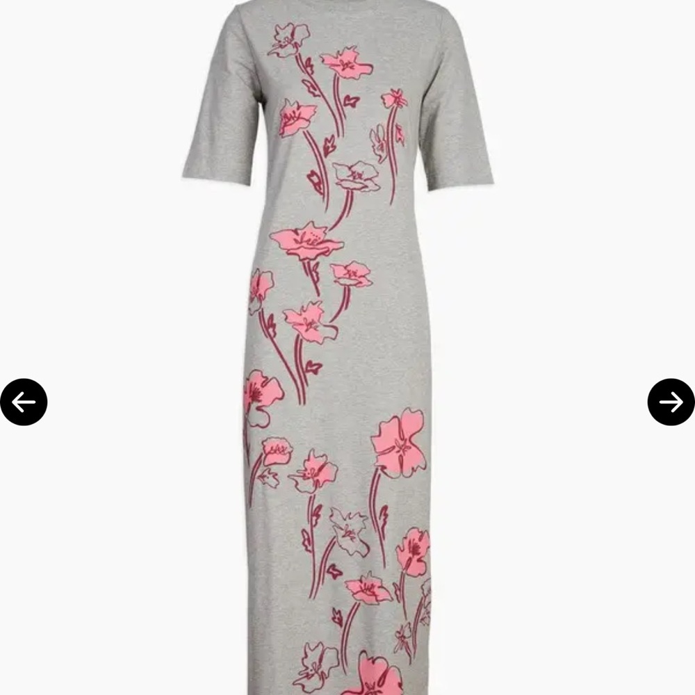 Tanya Taylor Gray Maxi Dress with Pink Floral Design NWOT